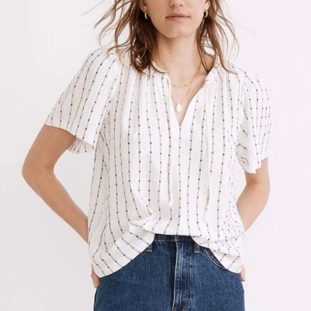 Madewell Tie-Neck Tunic Top in Bright Ivory (Size 4X)